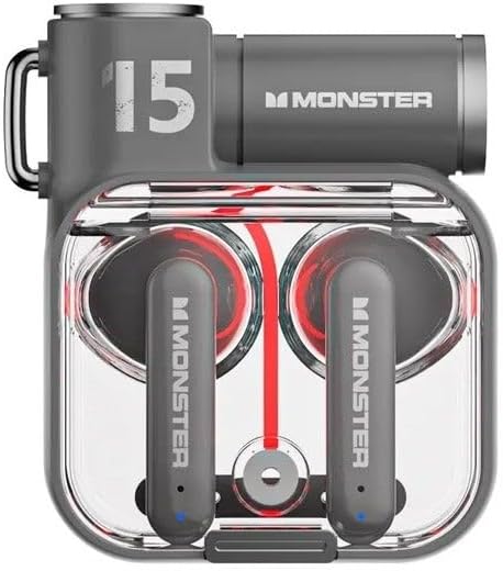 Monster XKT15 Wireless Bluetooth Earbuds, Gaming Headphones, Deep Bass, Low Latency, Built-in Microphone, Noise Cancellation